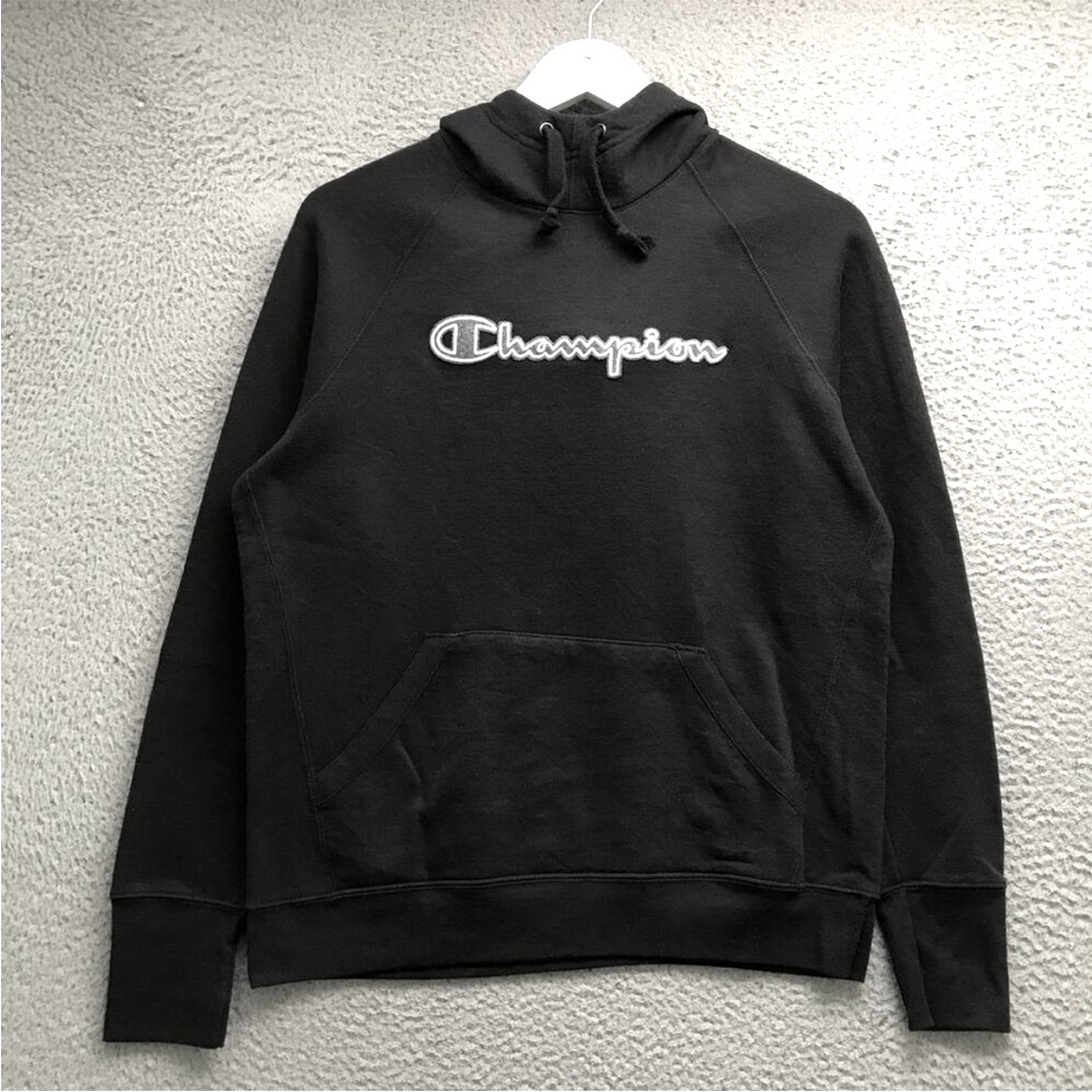 Black Champion Hoodie Long Sleeve Pullover Sweatshirt Sz S